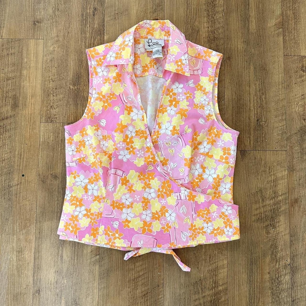 Floral Pink Sleeveless Sweater Vest